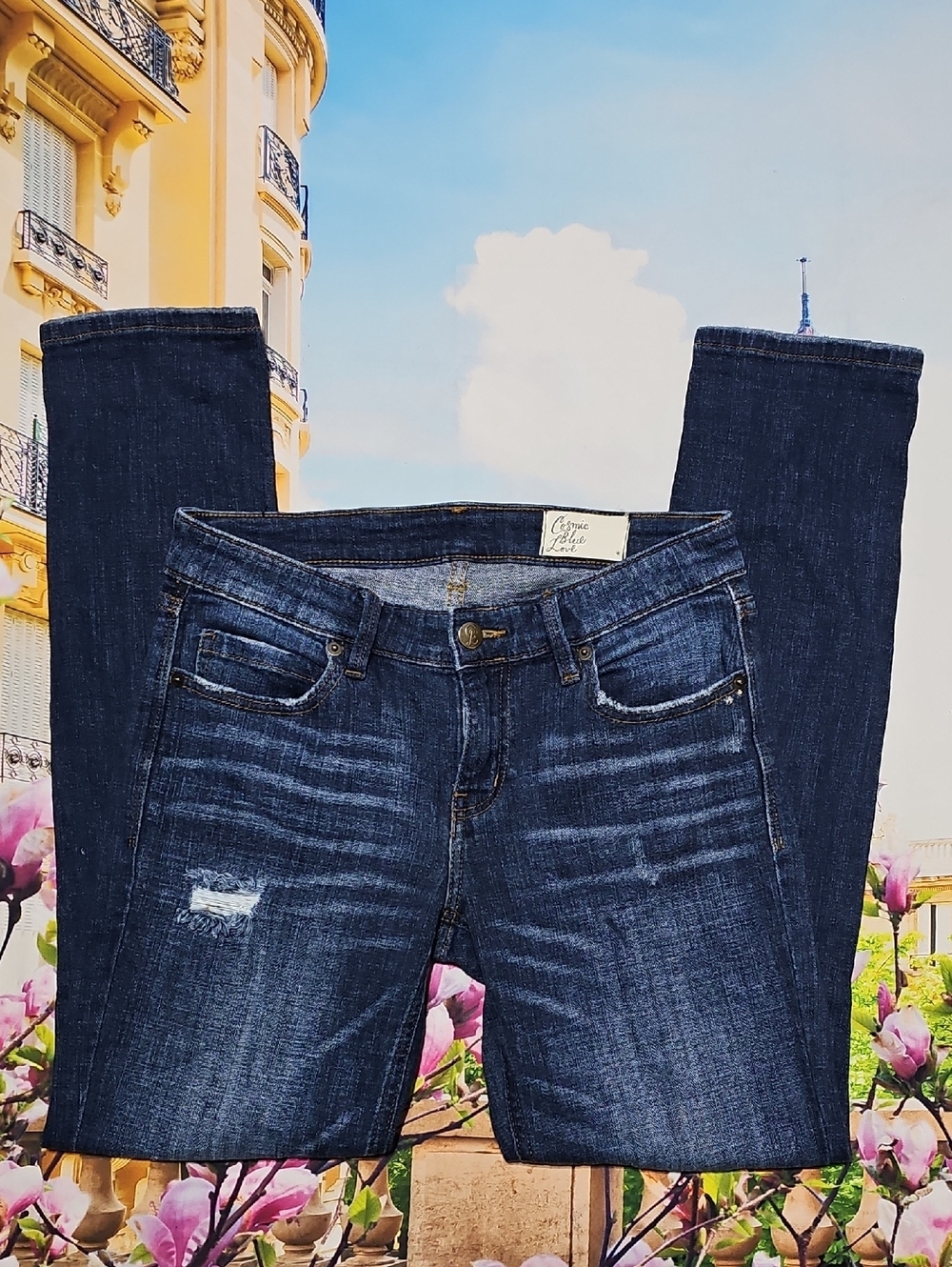 Cosmic Blue Love Distressed Jeans Size 26